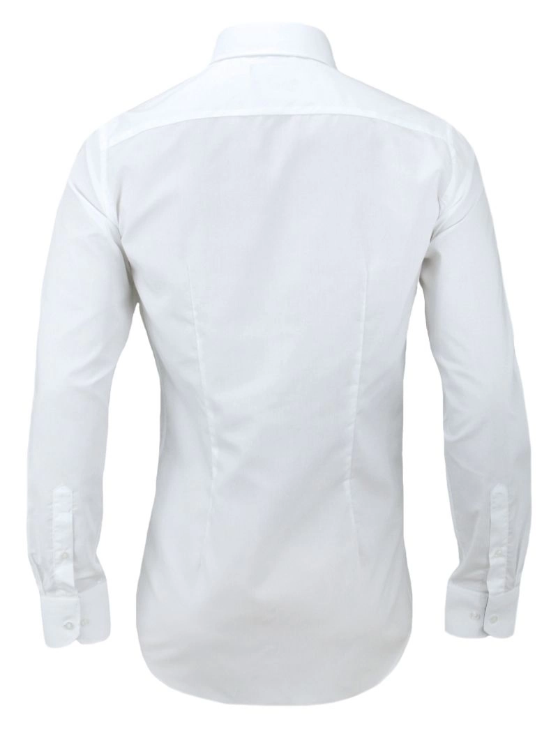 Biała Elegancka Koszula Męska z Długim Rękawem, 100% Bawełna -RANIR- Taliowana, z Plisą