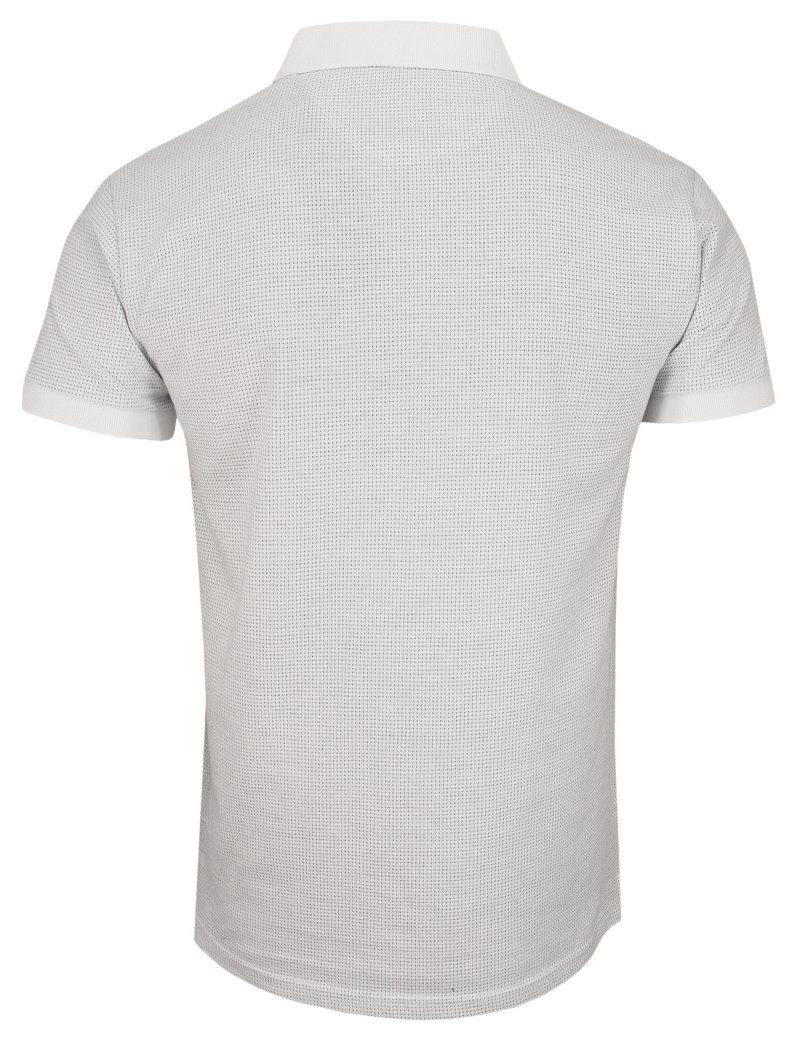Biała Elegancka Koszulka Polo, Męska, Krótki Rękaw -Just Yuppi- T-shirt, w Czarne Kropki, Groszki