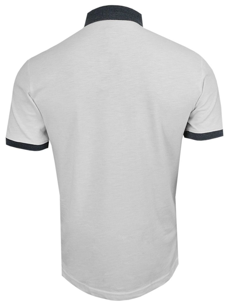 Biała Elegancka Koszulka POLO, Męska, Krótki Rękaw -PAKO JEANS- T-shirt z Szarą Kieszonką