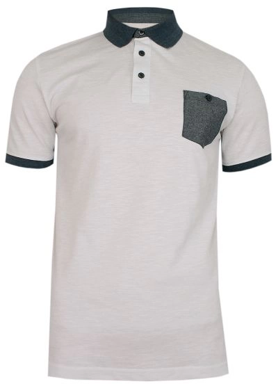 Biała Elegancka Koszulka POLO, Męska, Krótki Rękaw -PAKO JEANS- T-shirt z Szarą Kieszonką