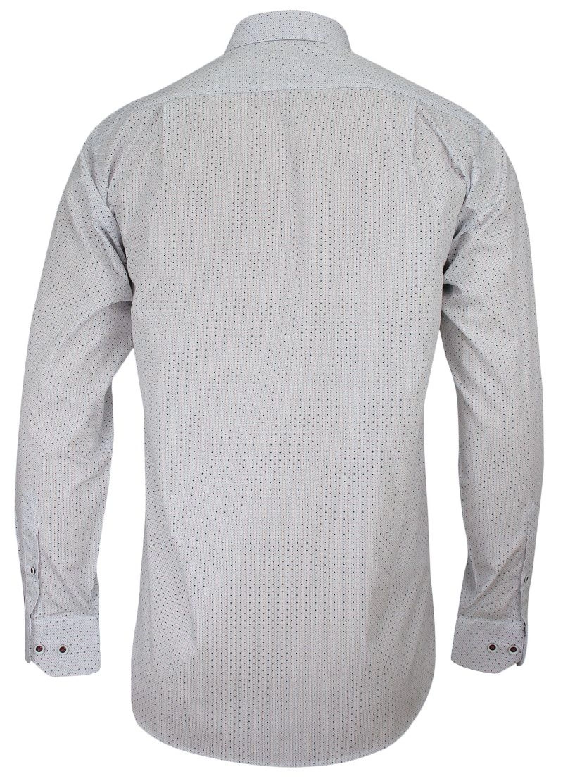 Biała Klasyczna Koszula Męska, Długi Rękaw - JUREL - 100% Bawełna, w Czerwono-Granatowe Kropki