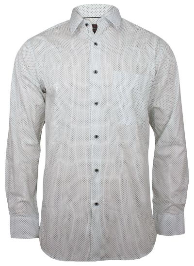 Biała Klasyczna Koszula Męska, Długi Rękaw - JUREL - 100% Bawełna, w Drobne Czarne Kwadraciki