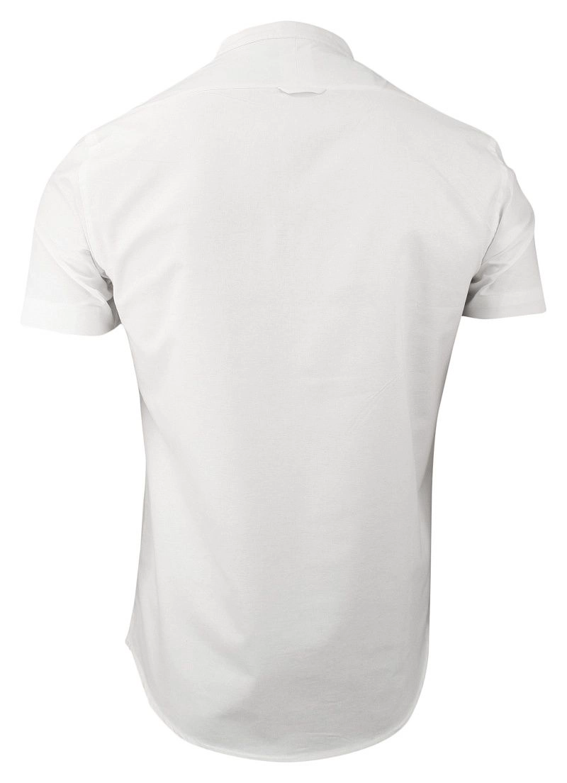 Biała Koszula Męska na Stójce z Krótkim Rękawem, Taliowana -Brave Soul- 100% Bawełna