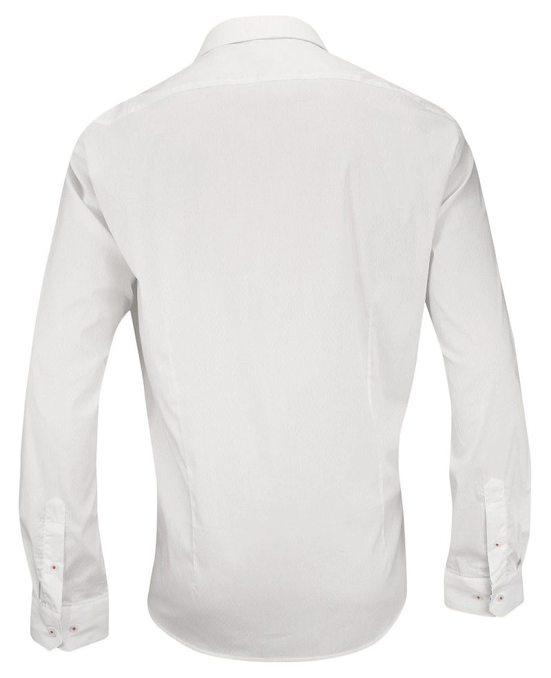 Biała Koszula Męska w Tłoczony Wzór -REY JAY- Slim Fit, z Długim Rękawem, Pomarańczowe Dodatki