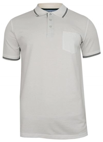 Biała Koszulka POLO z Lamówką, Męska, Krótki Rękaw -PAKO JEANS- T-shirt, z Kieszonką