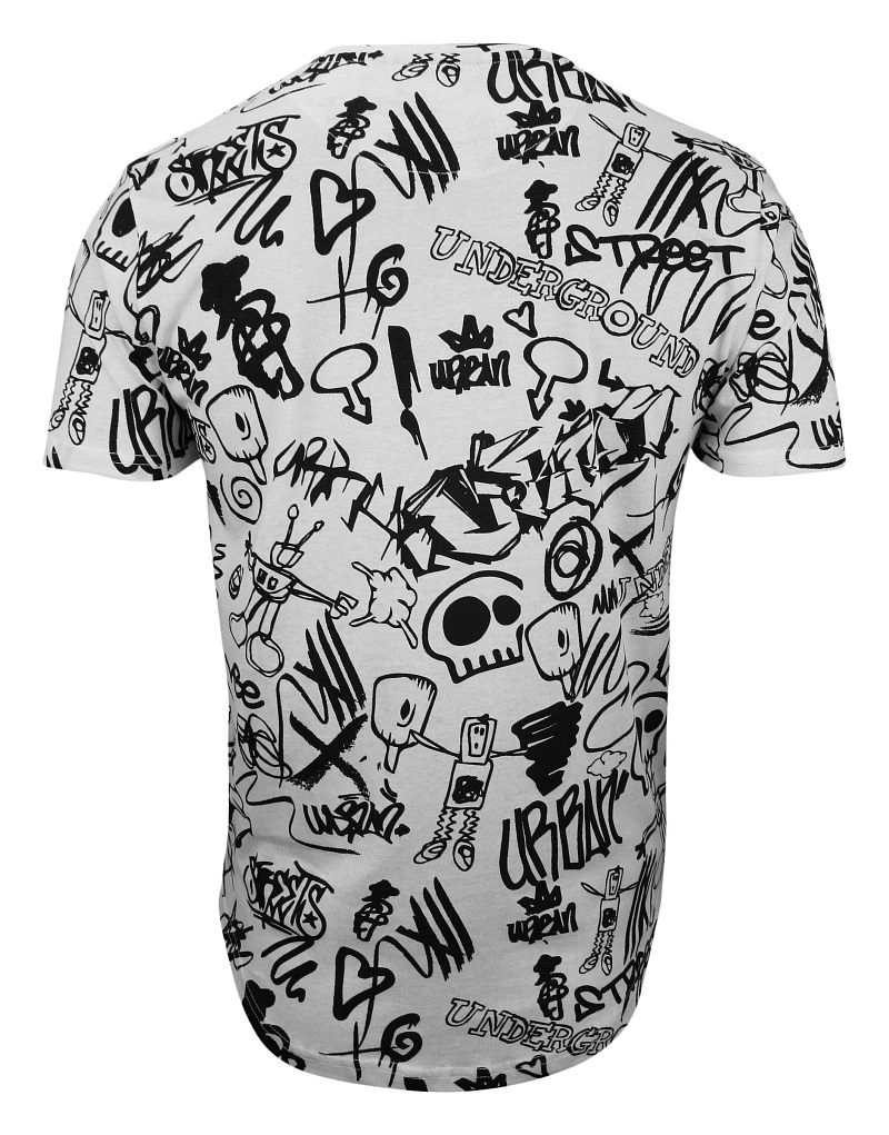 Biało-Czarny T-Shirt (Koszulka) z Nadrukiem -Brave Soul- Męski, 100% Bawełna, Graffiti, Roboty