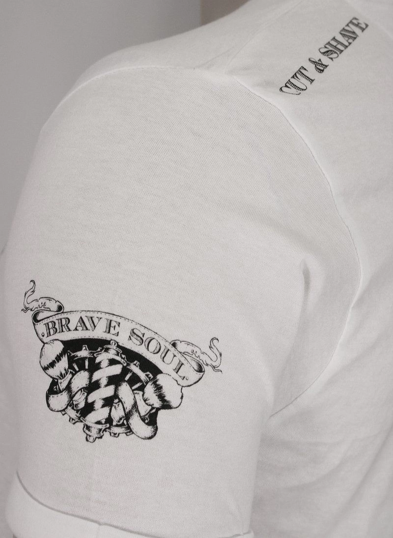 Biały Barberowy Bawełniany T-Shirt Męski -Brave Soul- Koszulka, Krótki Rękaw, Brodacz, Fryzjer