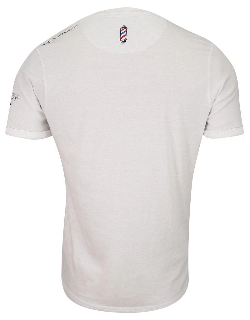 Biały Barberowy Bawełniany T-Shirt Męski -Brave Soul- Koszulka, Krótki Rękaw, Brodacz, Fryzjer