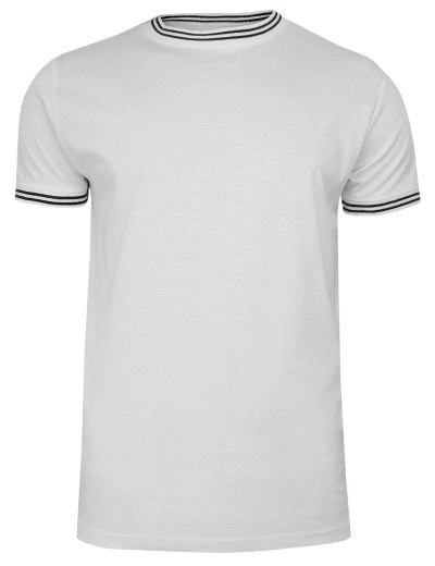 Biały Bawełniany T-Shirt Męski Bez Nadruku -Brave Soul- Koszulka z Granatową Lamówką, Krótki Rękaw