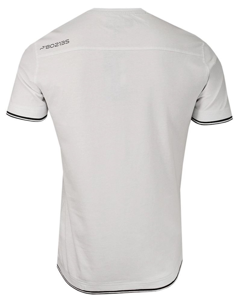 Biały Bawełniany T-Shirt -PAKO JEANS- Męski, Krótki Rękaw, Dekolt z Guzikami, Wstawka w Paski