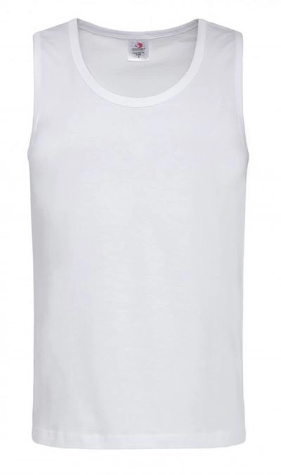 Biały Bawełniany T-Shirt (TANK TOP) Męski Bez Nadruku -STEDMAN- Koszulka, Bez Rękawów, Bezrękawnik