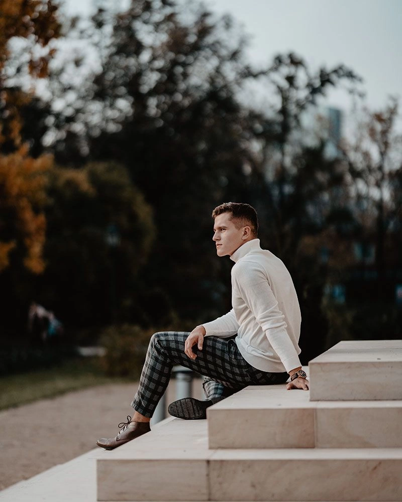 Golf Biały, Kremowy, Elegancki,  Męski -Brave Soul- 100% BAWEŁNA, Klasyczny, Jednokolorowy