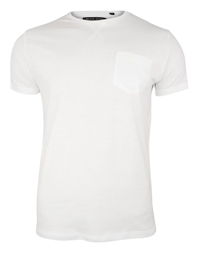 Biały T-Shirt (Koszulka) z Kieszonką, Bez Nadruku - Brave Soul, Męski, 100% Bawełna