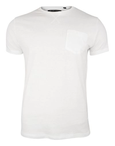 Biały T-Shirt (Koszulka) z Kieszonką, Bez Nadruku - Brave Soul, Męski, 100% Bawełna
