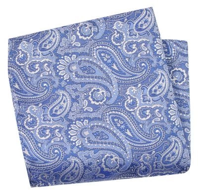 Błękitna Elegancka Poszetka -ALTIES- 25x25 cm, Męska, Niebieska, Wzór Paisley, Łezki