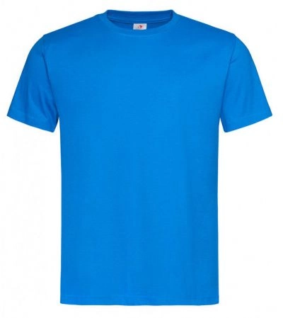 Błękitny Bawełniany T-Shirt Męski Bez Nadruku -STEDMAN- Koszulka, Krótki Rękaw, Basic, U-neck