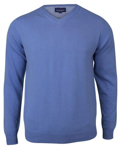 Błękitny Męski Sweter w Serek (V-neck) -Adriano Guinari- Klasyczny, Niebieski