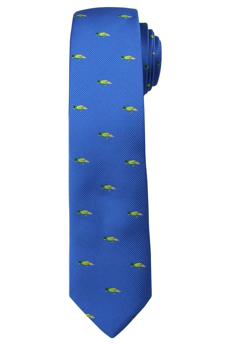 Błękitny Stylowy Krawat -Angelo di Monti- 6 cm, Męski, w Zielone Papugi, Motyw Zwierzęcy
