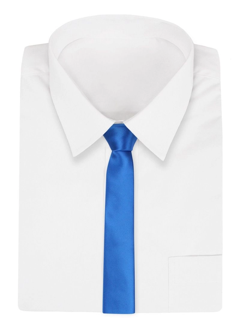 Błękitny Stylowy Krawat (Śledź) Męski -ALTIES- 5 cm, Wąski, Gładki, Niebieski
