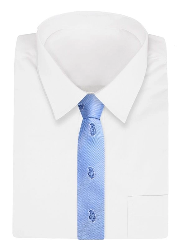Błękitny Szeroki Krawat -Angelo di Monti- 7 cm, Męski, Niebieski, Wzór Paisley, Łezki