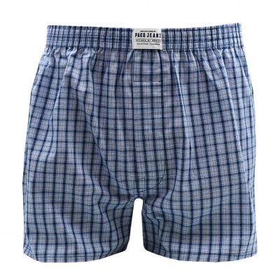 Bokserki Luźne, Niebieskie w Kratkę, Majtki z Rozporkiem na Guziki, Bawełniane -Pako Jeans