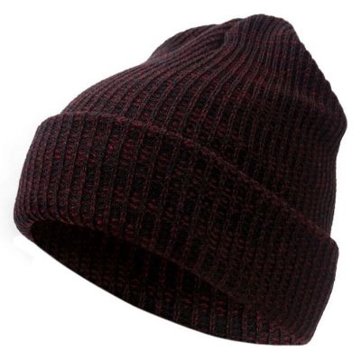 Bordowa, Męska Zimowa Czapka, Ciepła, Podwijane Beanie