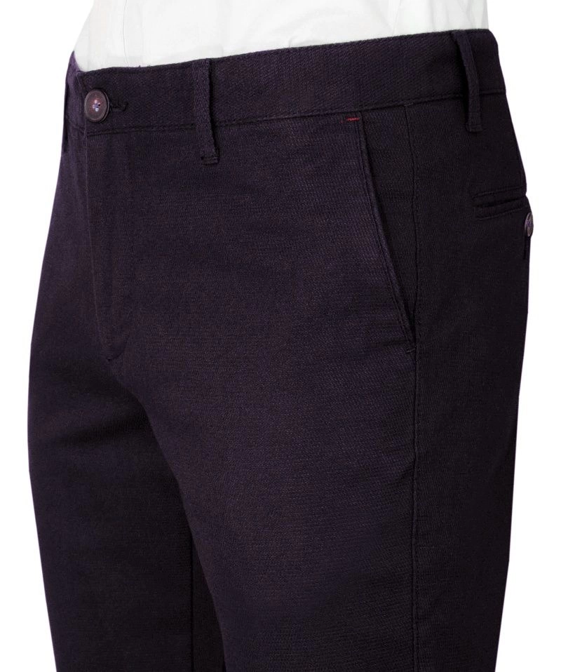 Bordowe Casualowe Męskie Spodnie -RIGON- Zwężane, Bawełniane z Lycrą, Chinosy