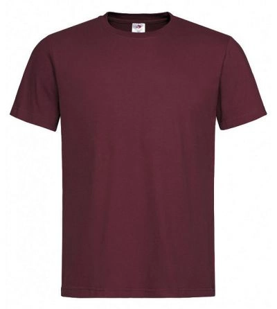 Bordowy Bawełniany T-Shirt Męski Bez Nadruku -STEDMAN- Koszulka, Krótki Rękaw, Basic, U-neck