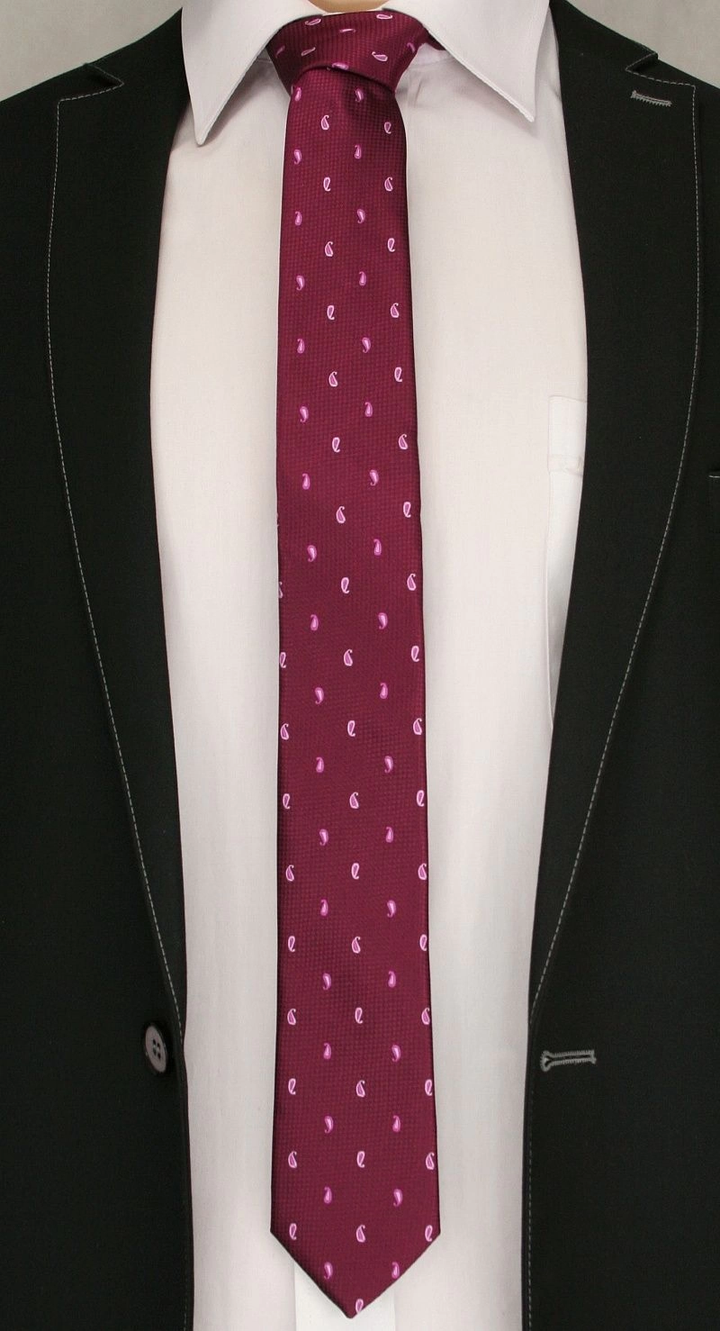 Bordowy Elegancki Krawat -Angelo di Monti- 6 cm, Męski, Różowy Wzór Paisley