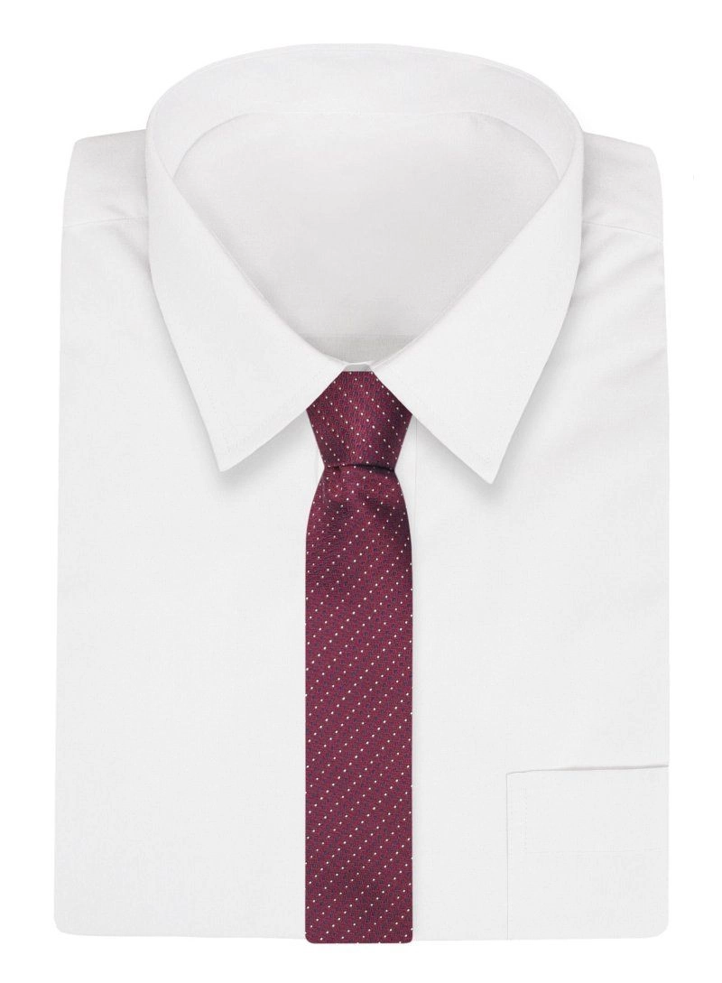 Bordowy Elegancki Krawat -Chattier- 6,5cm, Męski, w Granatowo-Białe Drobne Kropki, Groszki