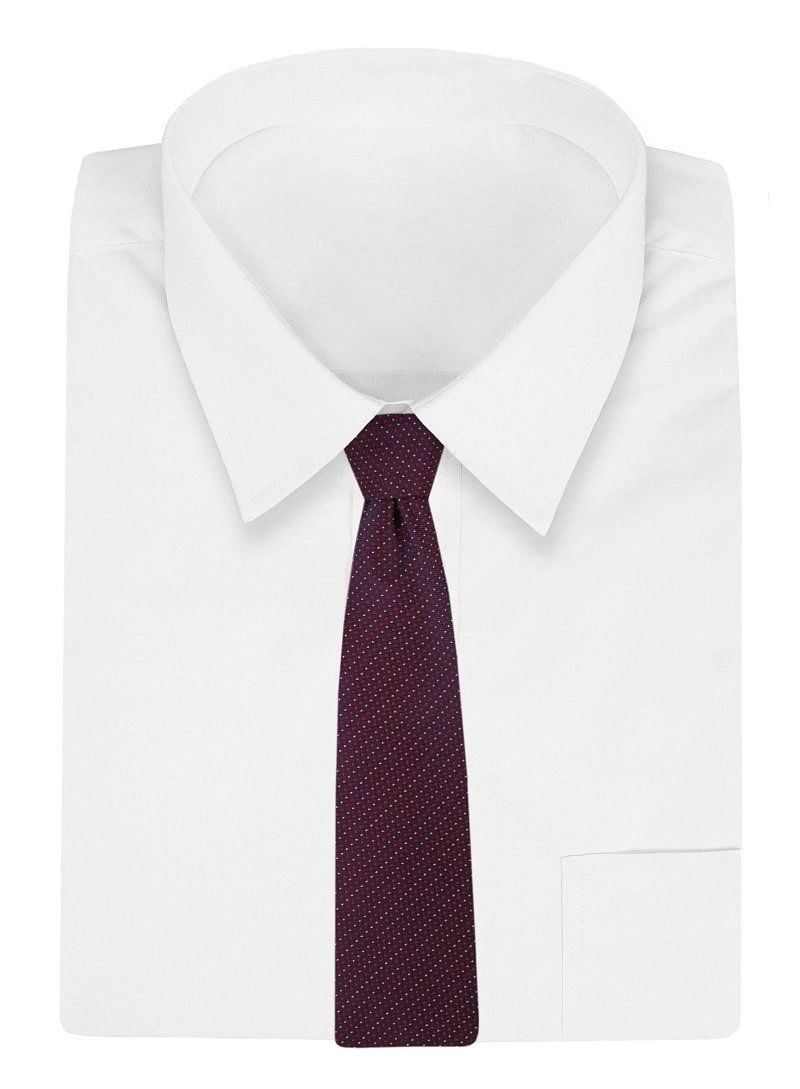 Bordowy Elegancki Krawat -Chattier- 7cm, Męski, w Czerwono-Białe Kropki, Groszki
