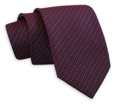 Bordowy Elegancki Krawat -Chattier- 7cm, Męski, w Czerwono-Białe Kropki, Groszki