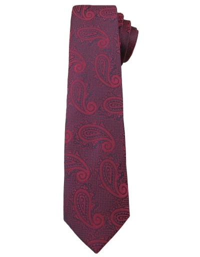 Bordowy Elegancki Krawat Męski -ALTIES- 6 cm, Paisley, Łezka