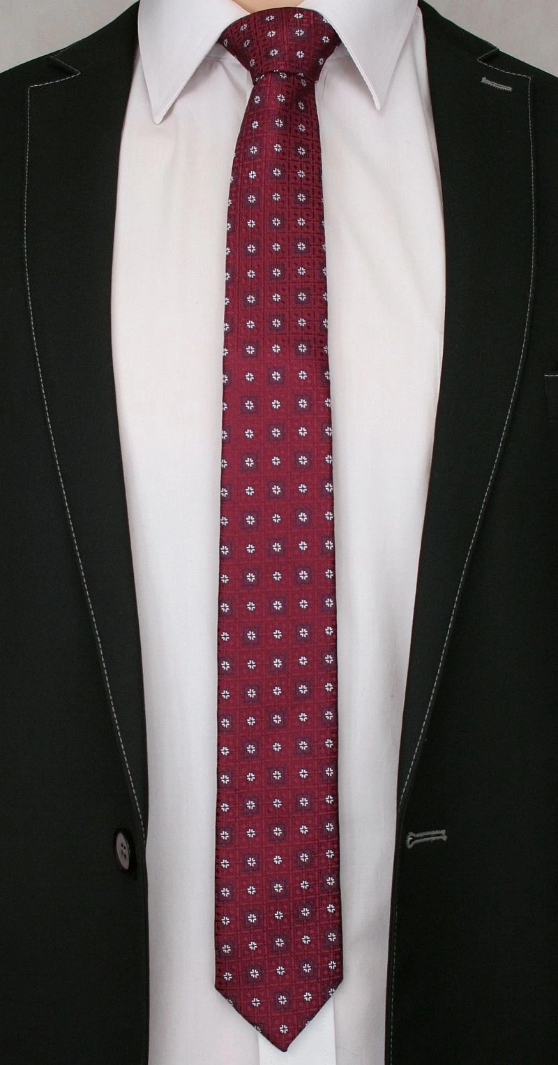 Bordowy Elegancki Krawat Męski w Małe Kwiatki -ALTIES- 6 cm, Motyw Florystyczny