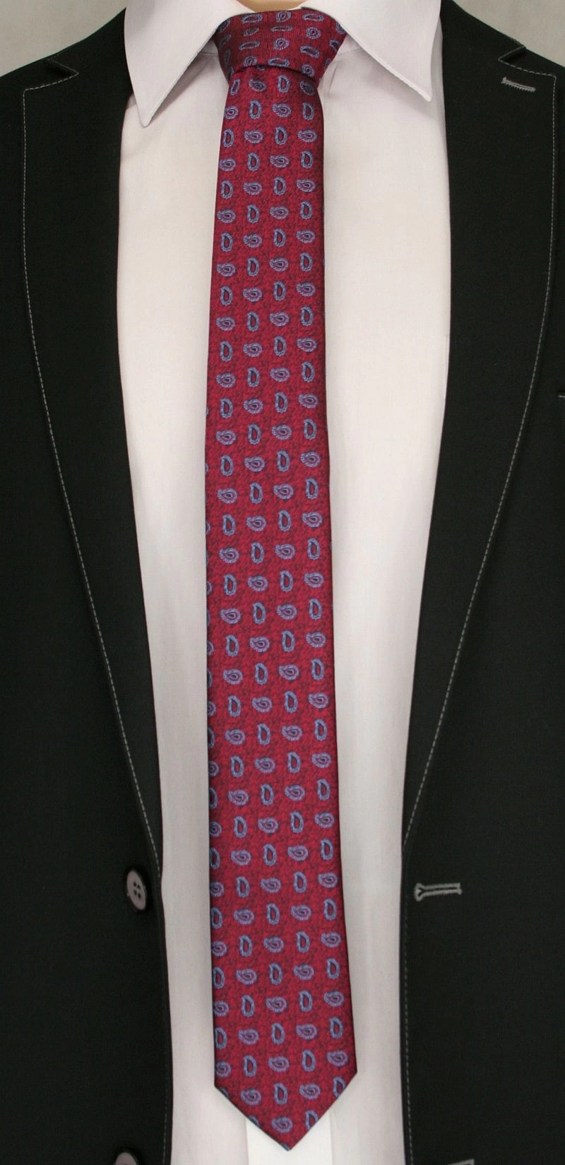 Bordowy Elegancki Krawat w Łezki -Angelo di Monti- 6 cm, Męski, Niebieski Wzór Paisley