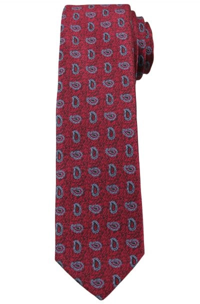 Bordowy Elegancki Krawat w Łezki -Angelo di Monti- 6 cm, Męski, Niebieski Wzór Paisley