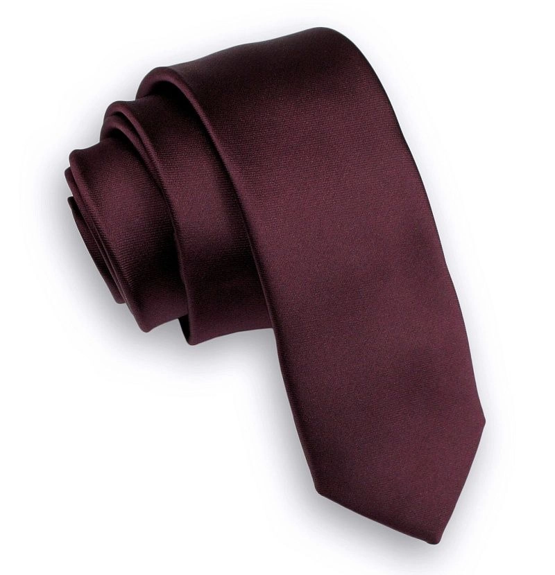 Bordowy Jednokolorowy Krawat (Śledź) Męski -ALTIES- 5 cm, Wąski, Gładki, Wiśniowy