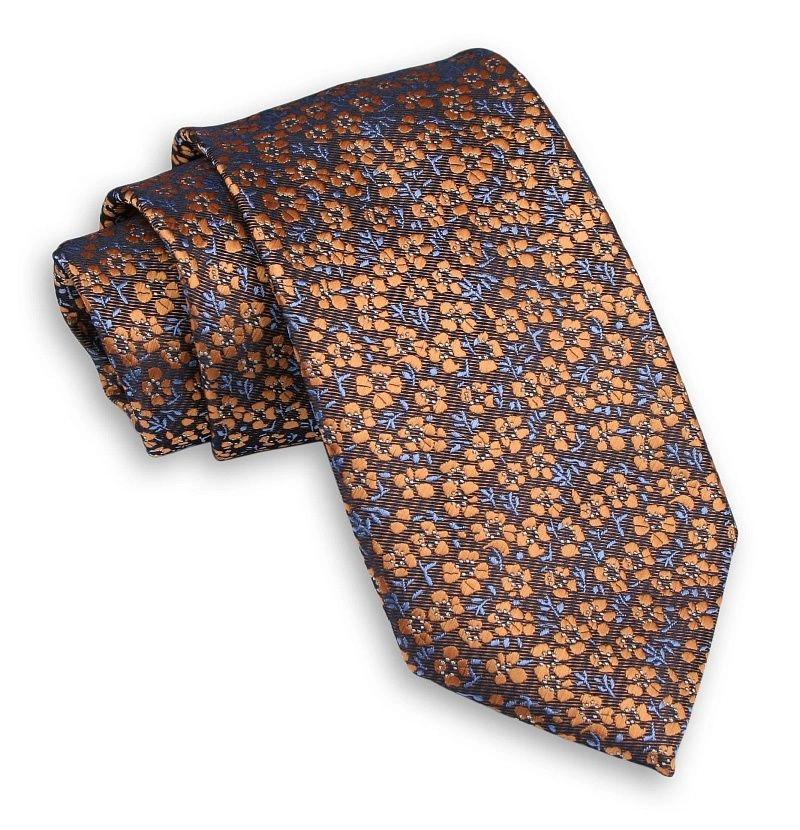 Brązowo-Beżowy Męski Krawat -Chattier- 7,5cm, Klasyczny, Szeroki, Elegancki, w Kwiatki