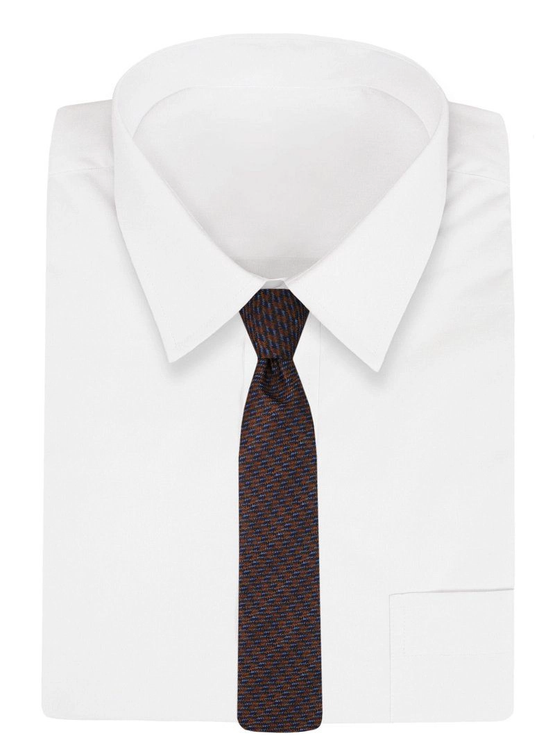 Brązowo-Granatowy Męski Krawat -Chattier- 7,5cm, Klasyczny, Szeroki, Elegancki, w Kratkę