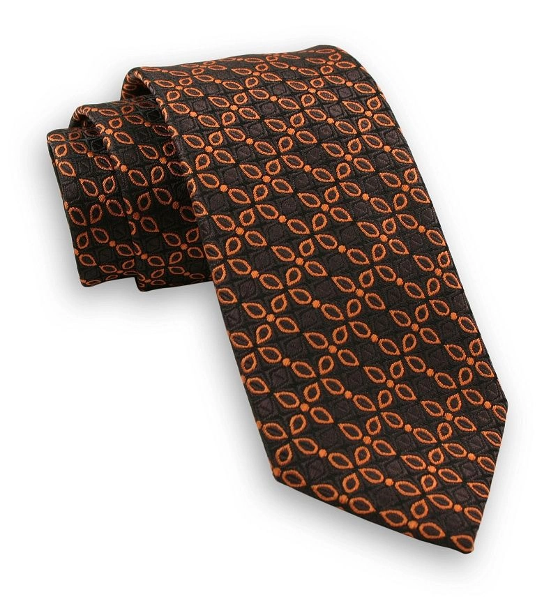 Brązowo-Pomarańczowy Męski Stylowy Krawat -Chattier- 7,5cm, Klasyczny, Szeroki, Wzór Geometryczny