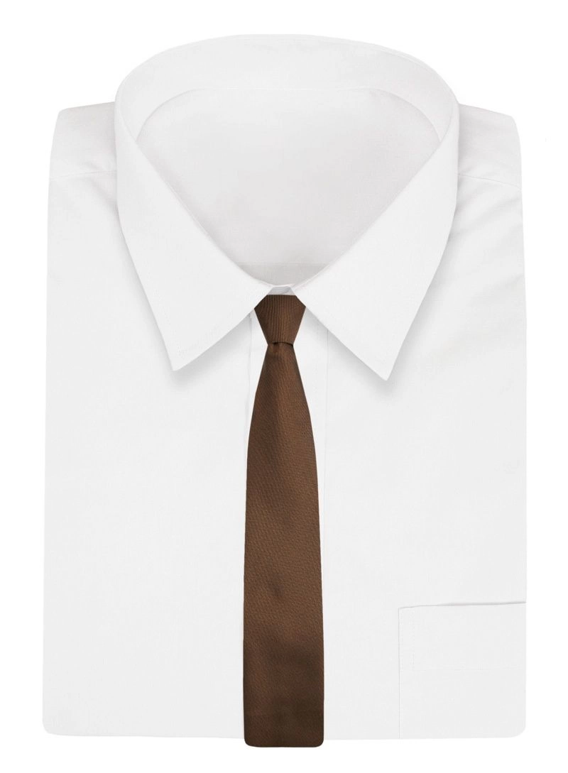 Brązowy Męski Krawat -Chattier- 7,5cm, Klasyczny, Szeroki, Elegancki, Jednokolorowy