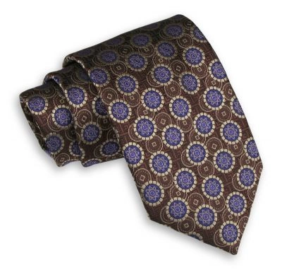 Brązowy Męski Krawat -Chattier- 8cm, Klasyczny, Szeroki, Elegancki, w Niebieski Wzór Geometryczny
