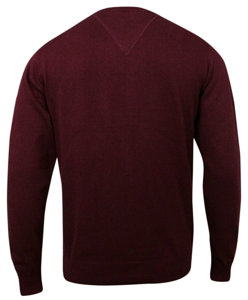 Sweter Burgundowy, Bordowy w Serek, Elegancki, Bawełniany (V-neck) Męski - Adriano Guinari