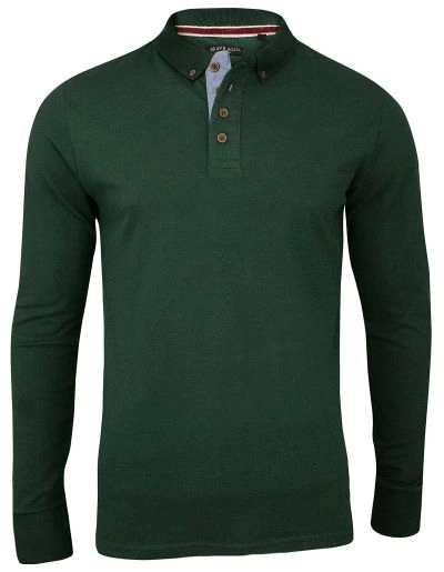 Butelkowo Zielona Koszulka Polo - Długi Rękaw, Longsleeve z Kołnierzykiem - Brave Soul, Męski