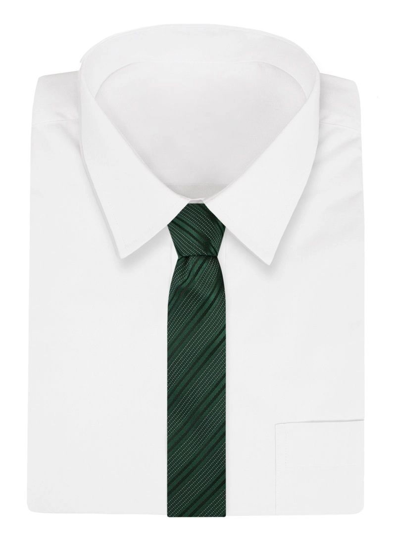 Butelkowy Zielony Elegancki Męski Krawat -ALTIES- 7 cm, Klasyczny, w Paski, Prążki