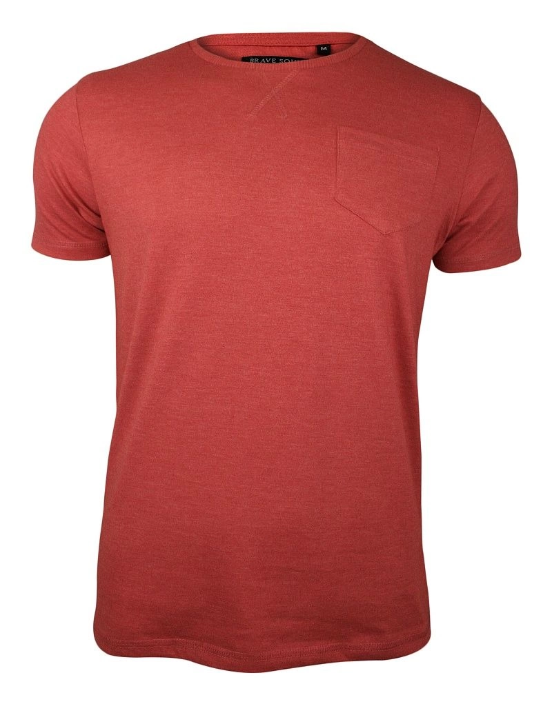 Ceglasty T-Shirt (Koszulka) z Kieszonką, Bez Nadruku - Brave Soul, Męski, Pomarańczowy