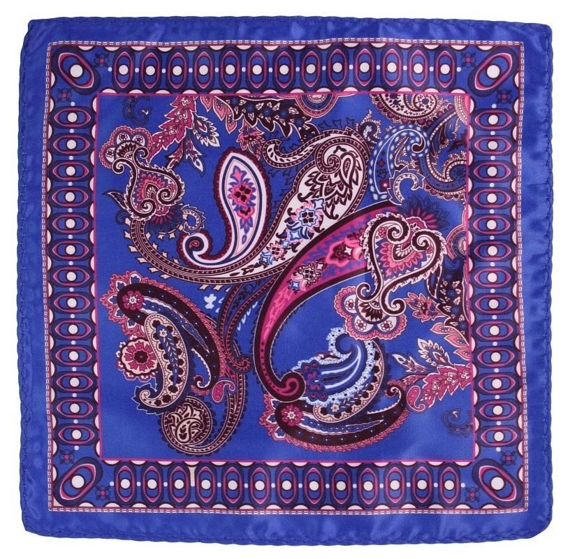 Chabrowo-Różowa Elegancka Męska Poszetka -ALTIES- 24x24 cm, Niebieska, Wzór Paisley