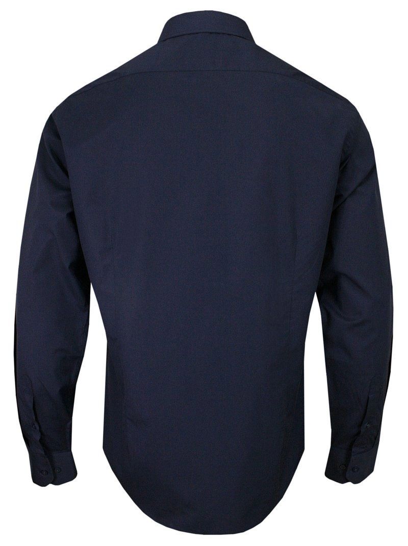 Ciemna Granatowa Koszula Męska z Długim Rękawem, 100% Bawełna -CHIAO- Taliowana, Gładka