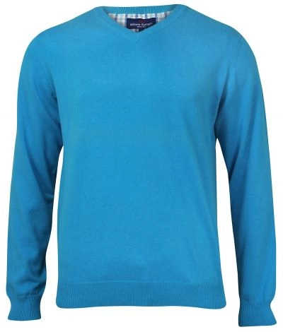 Sweter Błękitny w Serek (V-neck) -Adriano Guinari- Klasyczny, Męski 