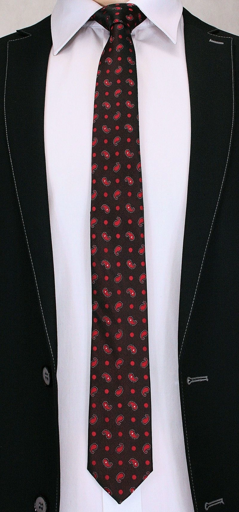 Męski Krawat, Czerwony Wzór PAISLEY - 6 cm - Angelo di Monti, Ciemnoczerwony
